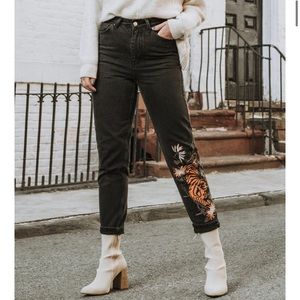 Topshop Moto dark jeans with embroidery and tiger design